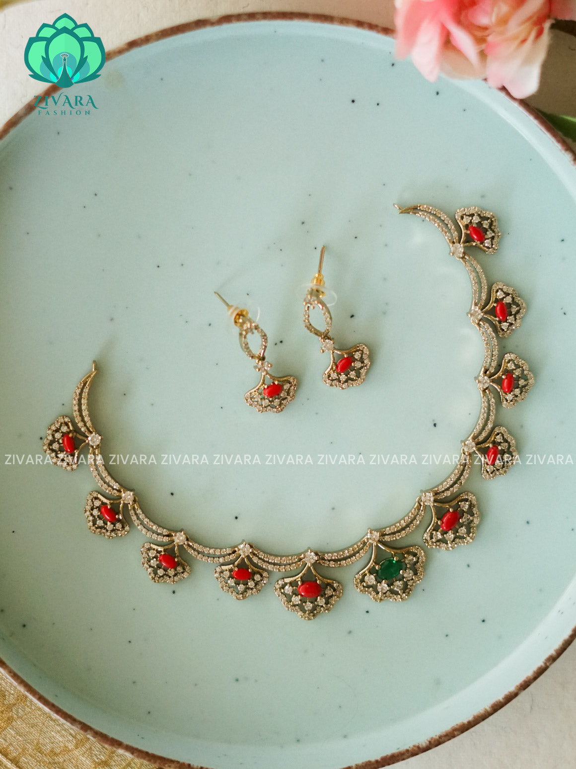 SMALL SIZE coral FAN FLORAL - Ultra premium victoria finish dark polish trending neckwear collection- bridal collection- Zivara Fashion