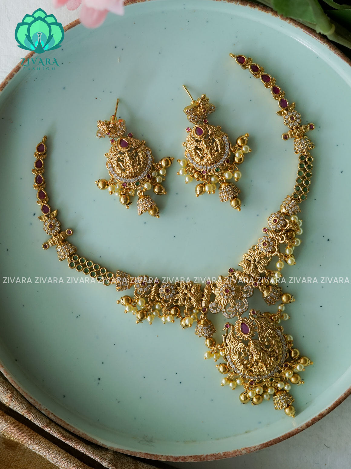 Temple - Traditional south indian premium neckwear with earrings- Zivara Fashion- latest jewellery design.