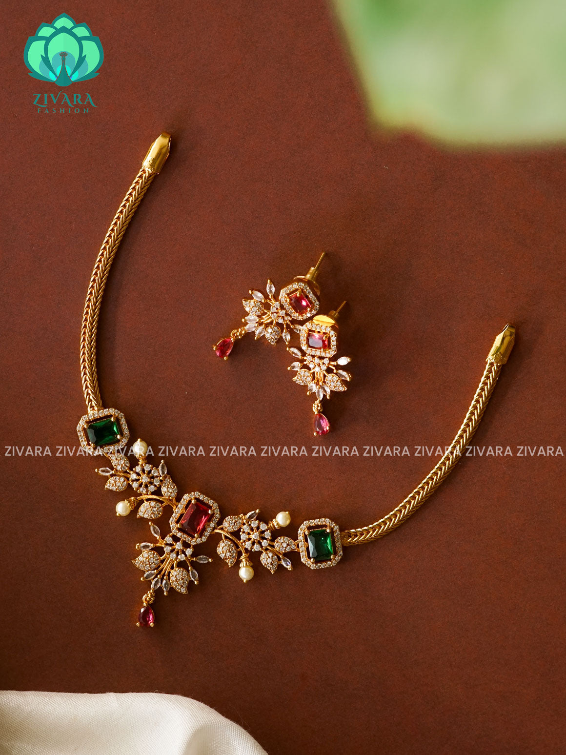 Cute parrot flexible chain close neck WEAR WITH EARRINGS   - Premium quality CZ Matte collection-south indian jewellery