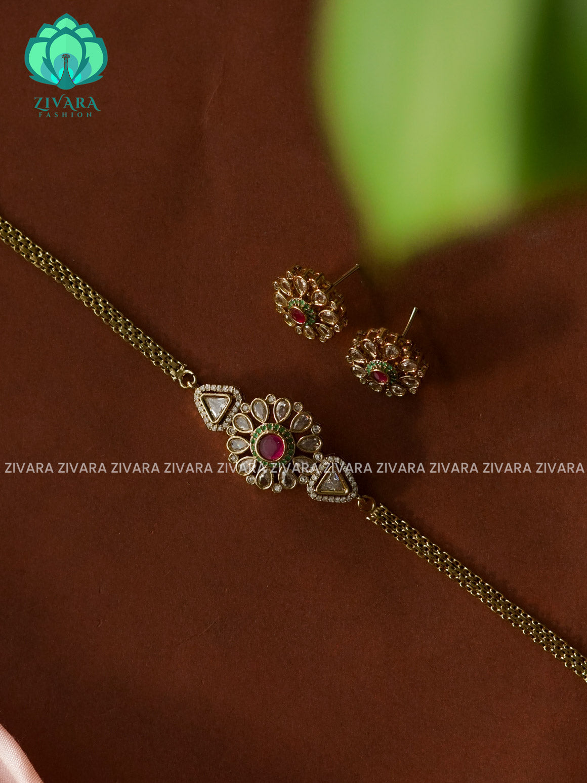 RUBY GREEN  CIRCLE  - Small kids EXCLUSIVE oval and flower motif  -TRADITIONAL CHOKER COLLECTION WITH EARRINGS- LATEST JEWELLERY COLLECTION