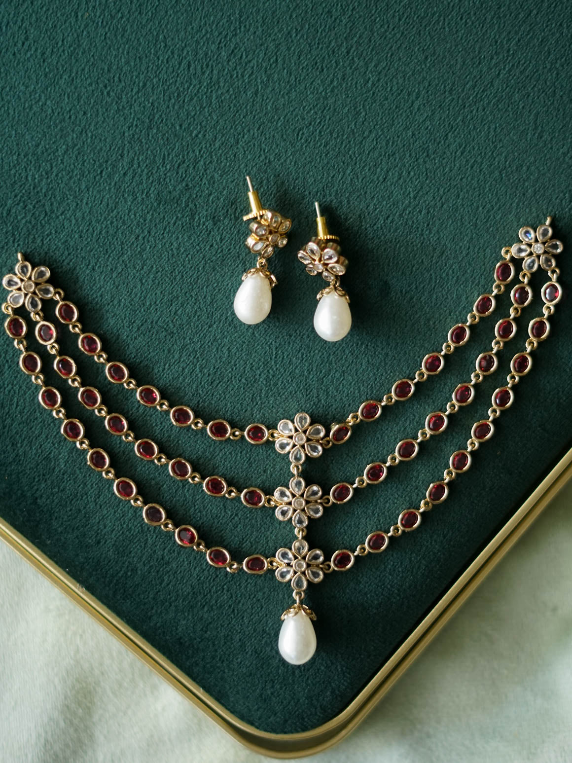 RUBY - 3 STEP/ LAYER FLOWER - Traditional south indian premium neckwear with earrings- Zivara Fashion- latest jewellery design