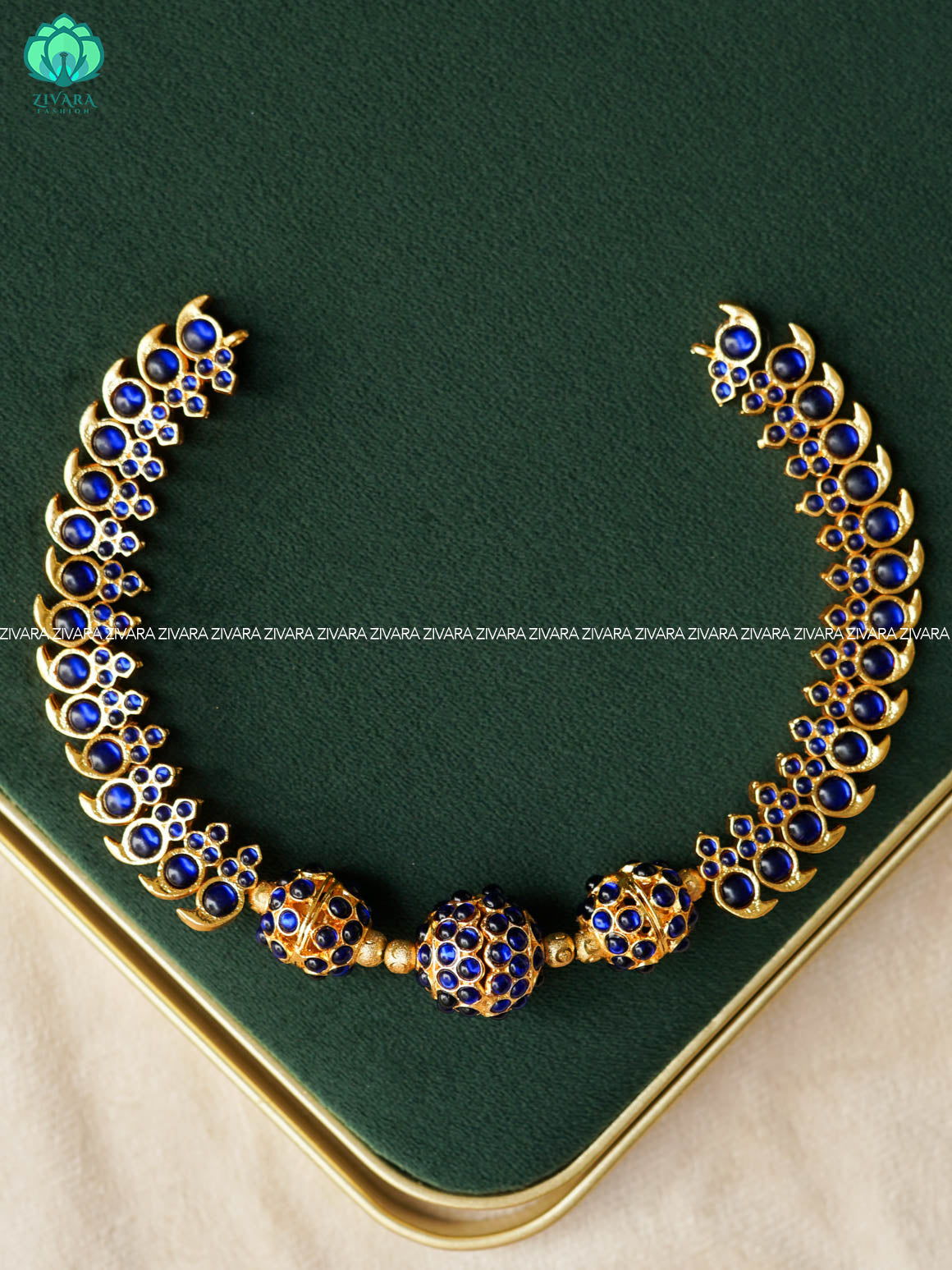 BLUE MANGA WITH RUDHRAM BALL -  HANDMADE NECKWEAR  - latest kemp dance jewellery collection