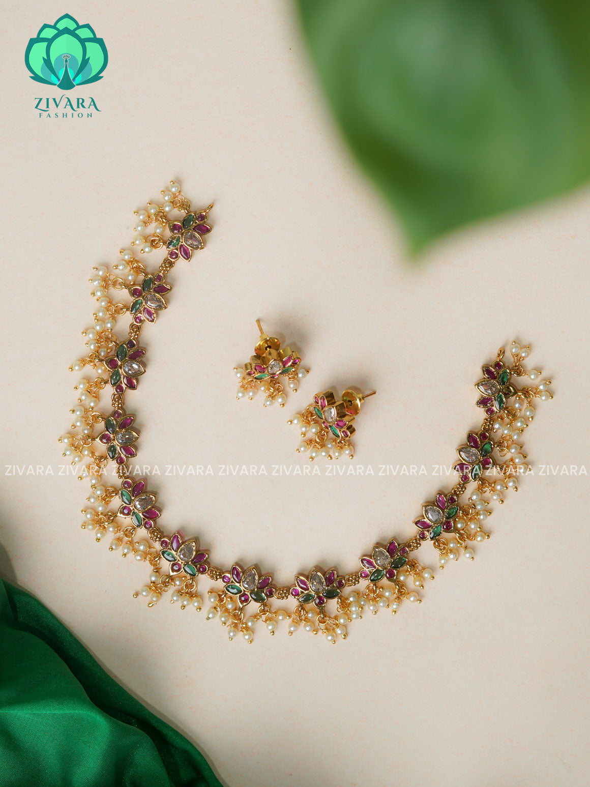 Lotus -Traditional south indian premium neckwear with earrings- Zivara Fashion- latest jewellery design.