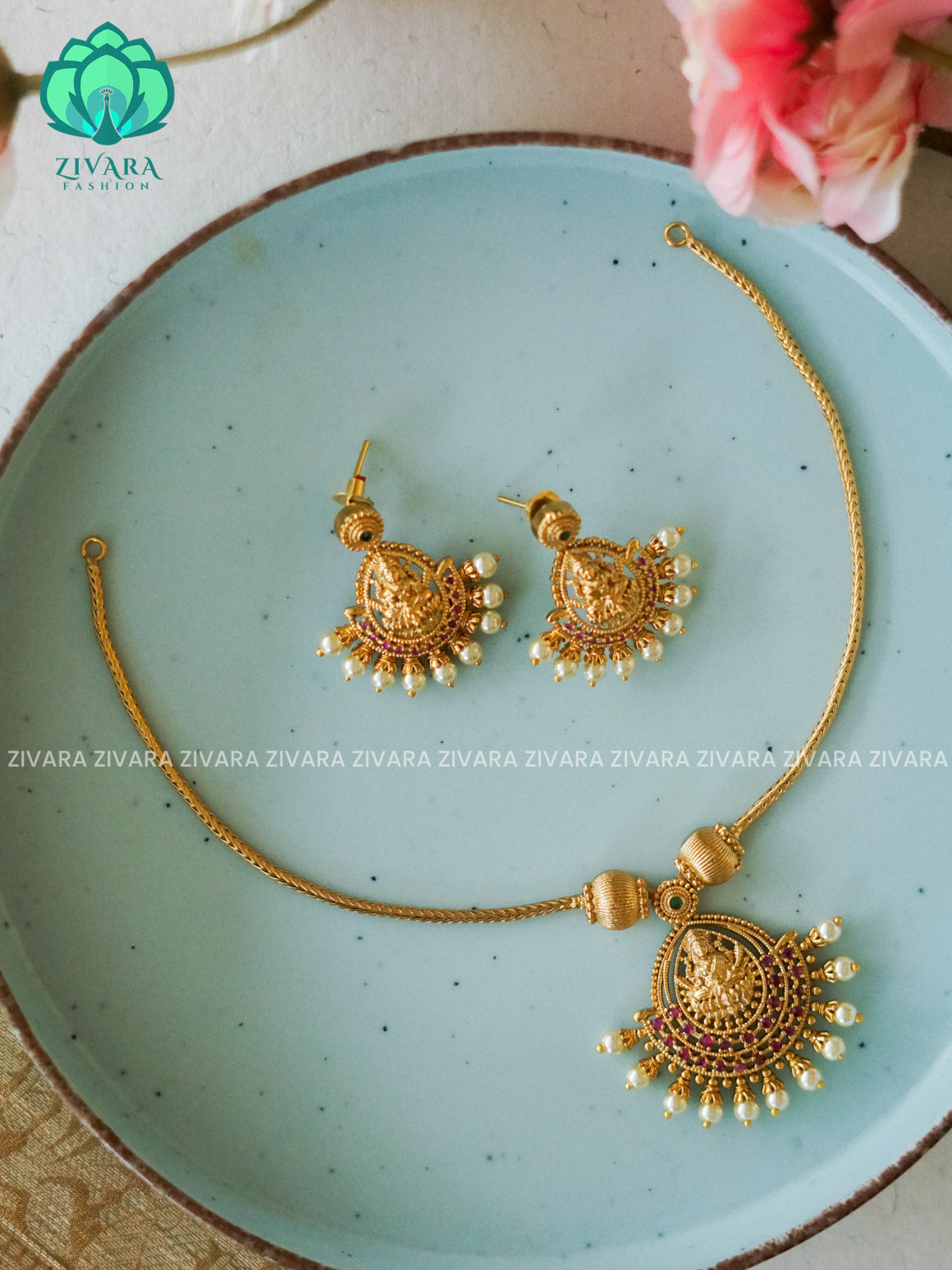 FLEXIBLE CHIAN TEMPLE PENDANT- Traditional south indian premium neckwear with earrings- Zivara Fashion- latest jewellery design