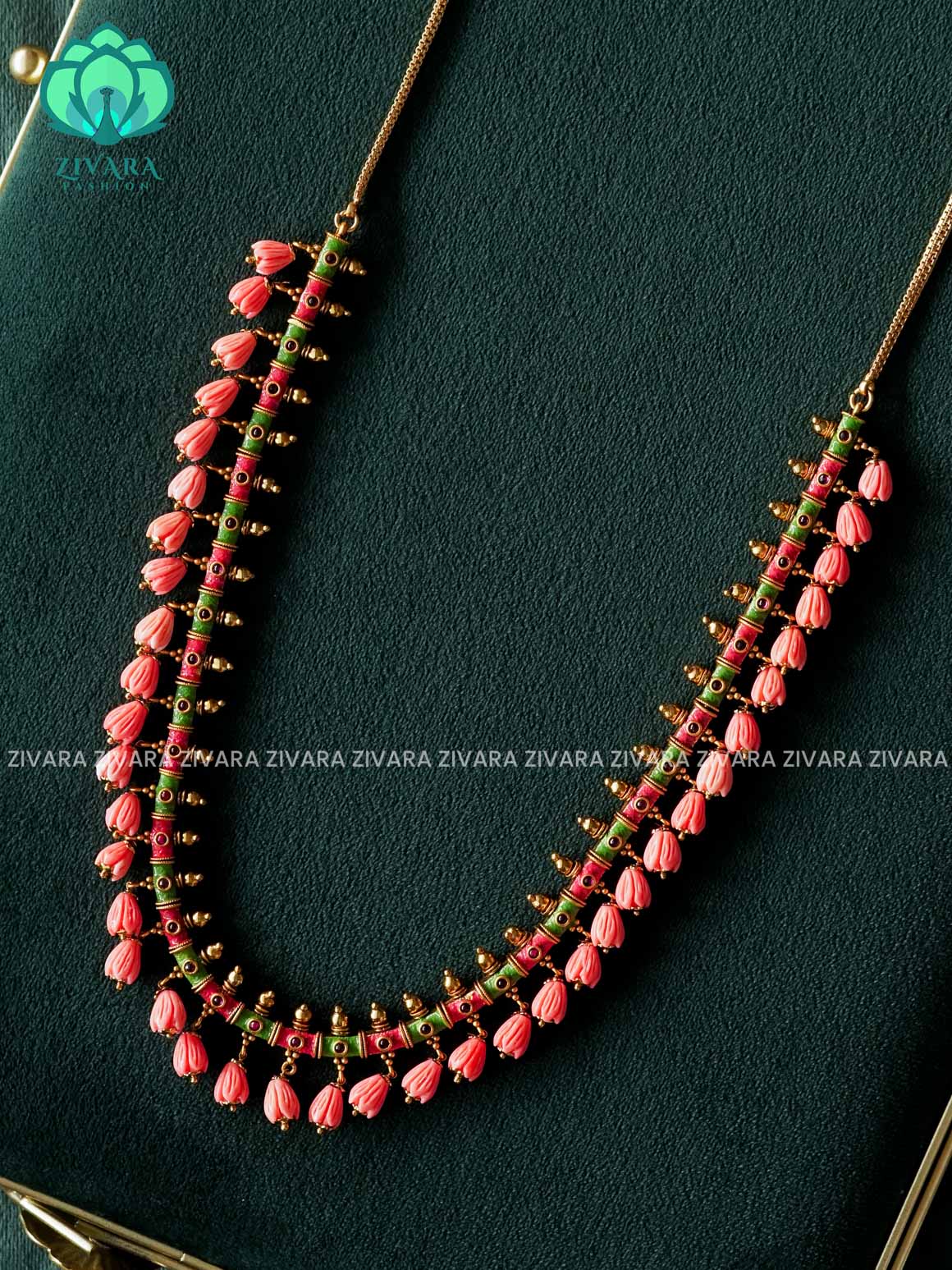 HANDPAINTED PAVALAMALLI BEADS  - Traditional south indian premium LONG/MIDCHEST neckwear without earrings- Zivara Fashion- latest jewellery design