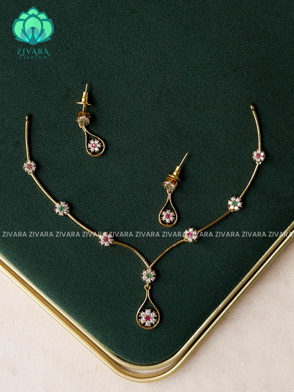 RUBY GREEN - HASLI - stylish and minimal elegant neckwear WITH EARRINGS - Zivara Fashion