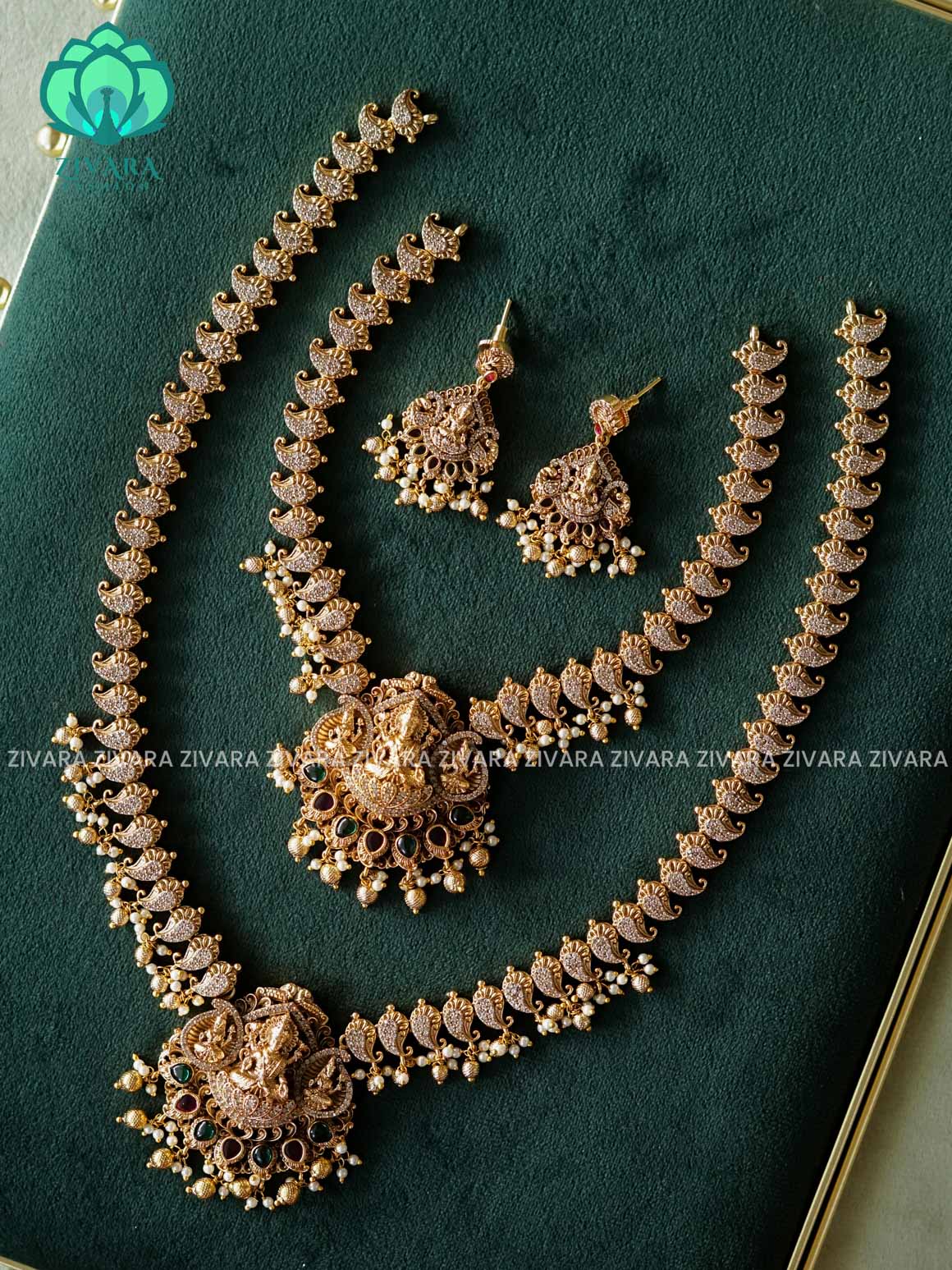 TEMPLE -COMBO OF TRADITIONAL KEMP MATTE FINISH  SHORT , LONG NECKWEAR AND EARRING - Zivara Fashion