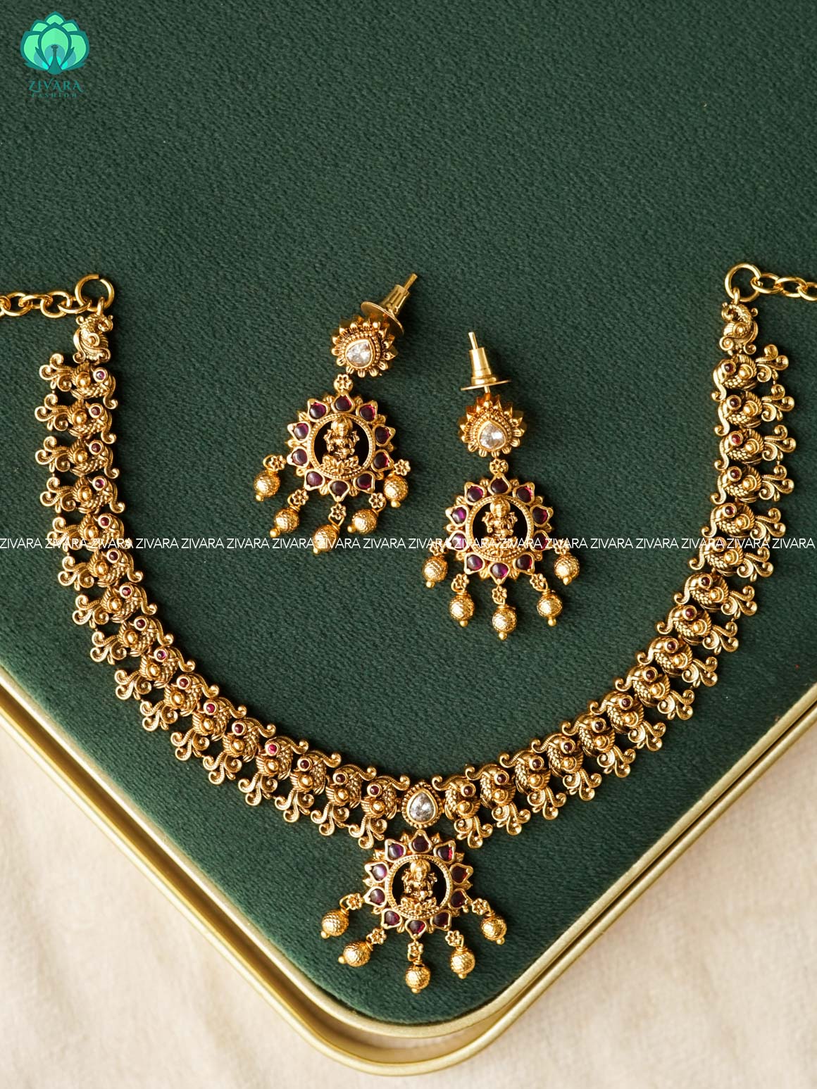 TEMPLE REAL KEMP neckwear with gold beads hangings with earrings - Zivara Fashion