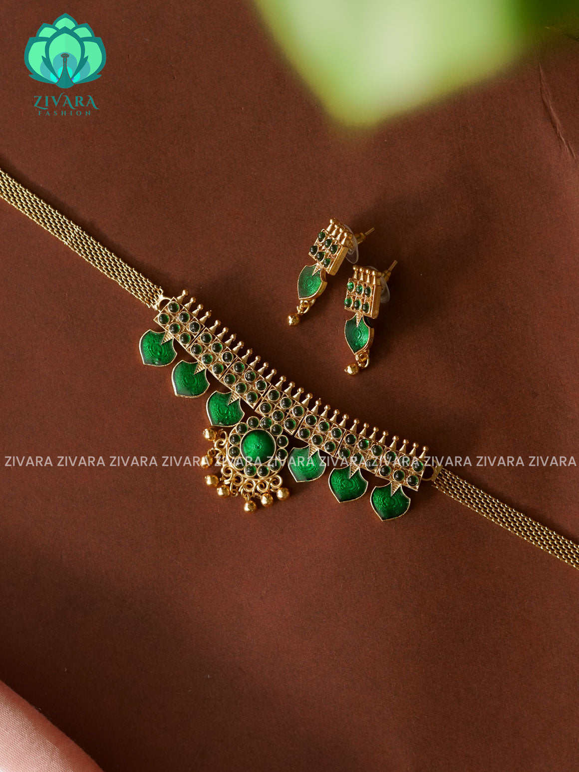 GREEN ENAMEL - Trending PALAKKAD choker with earrings-latest south indian jewellery