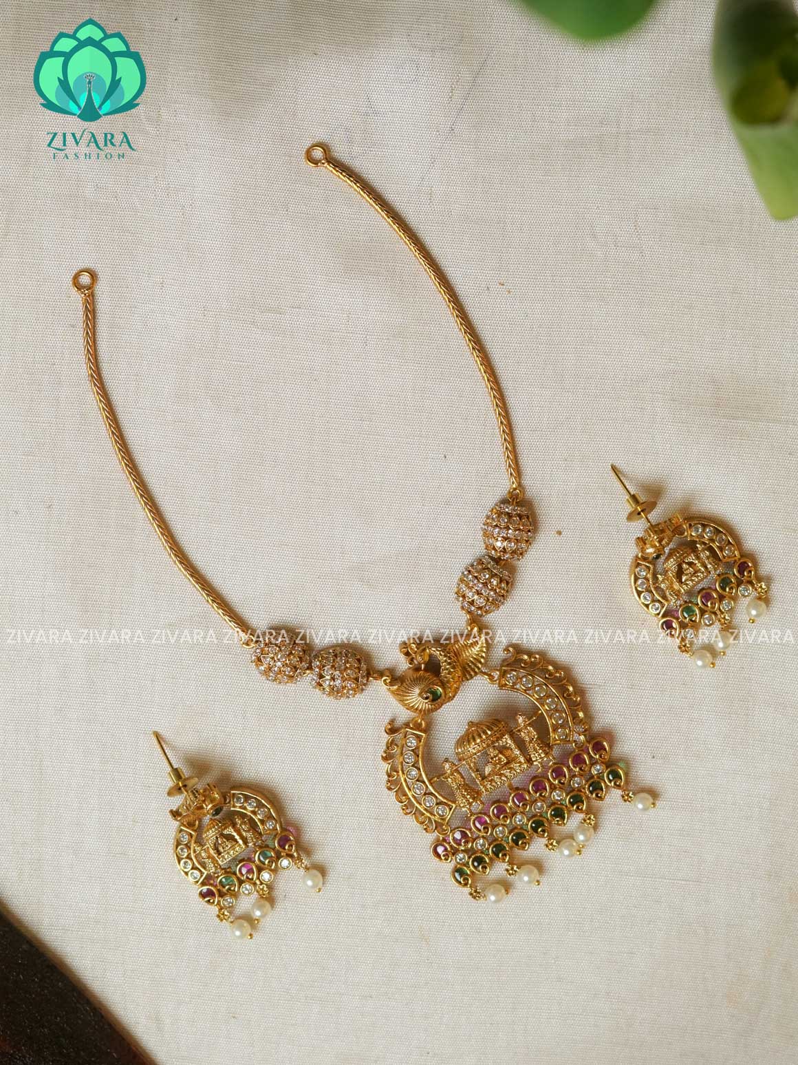 BARAAT - FLEXIBLE CHAIN  PENDANT  -Traditional south indian premium neckwear with earrings- Zivara Fashion- latest jewellery design.