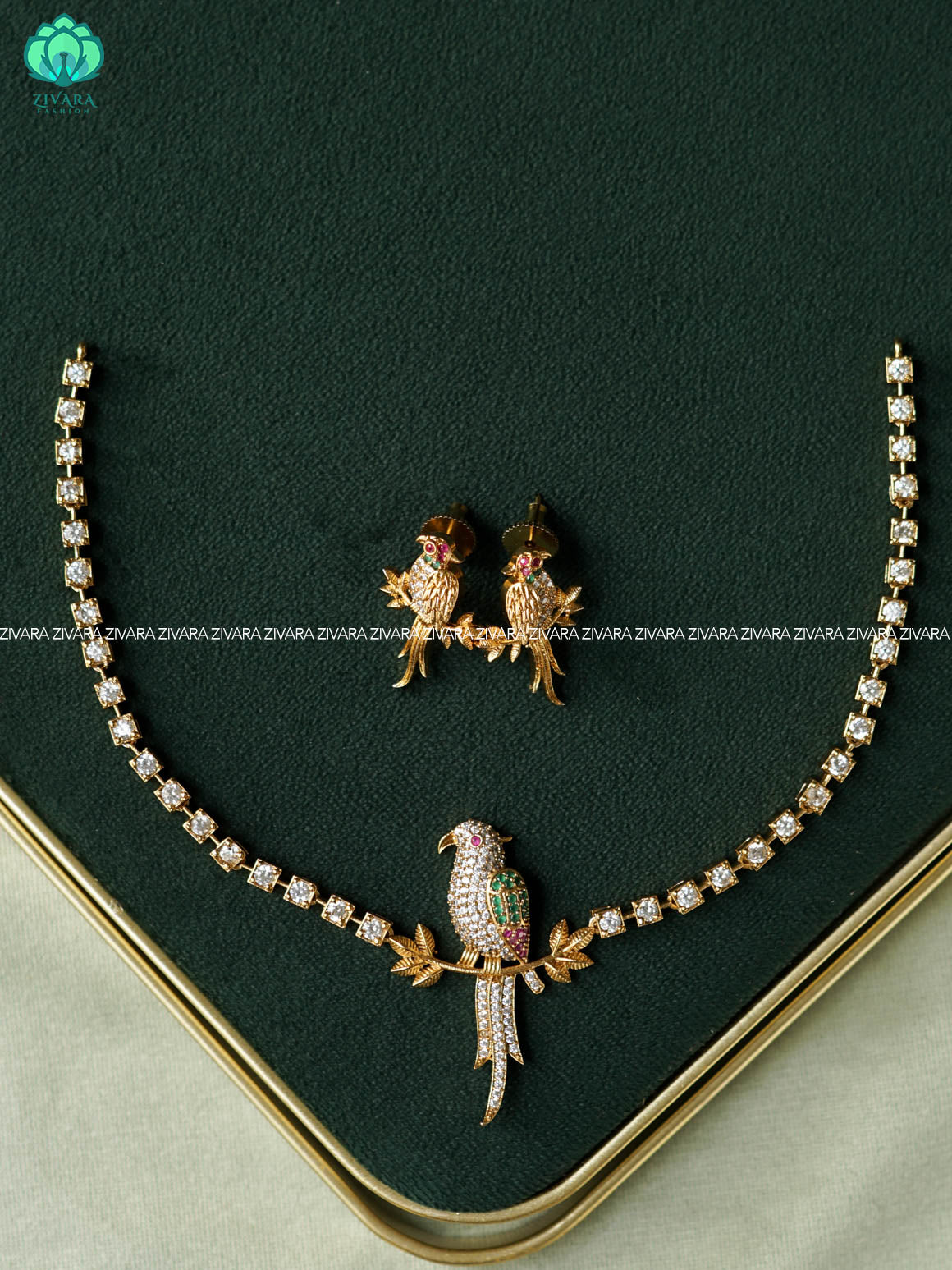 CUTE PARROT NECK WEAR WITH EARRINGS   - Premium quality collection-south indian jewellery