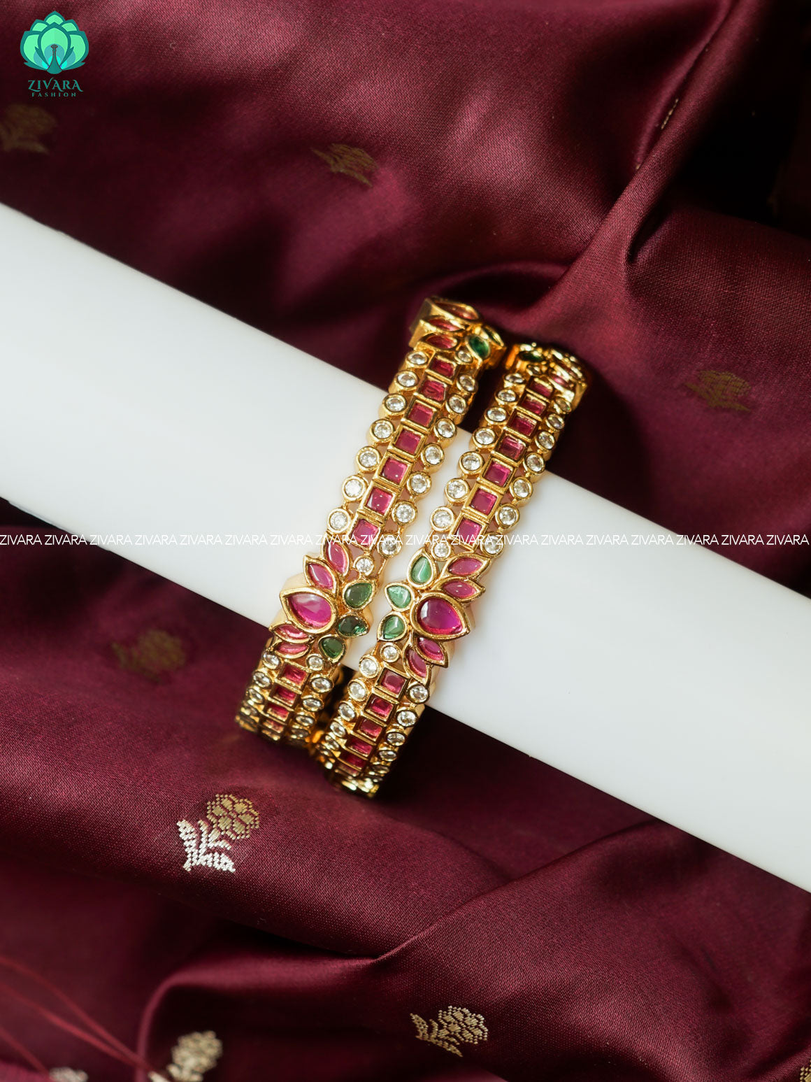 2 PIECE REAL KEMP LOTUS BANGLE - Vintage finish - latest bangles design