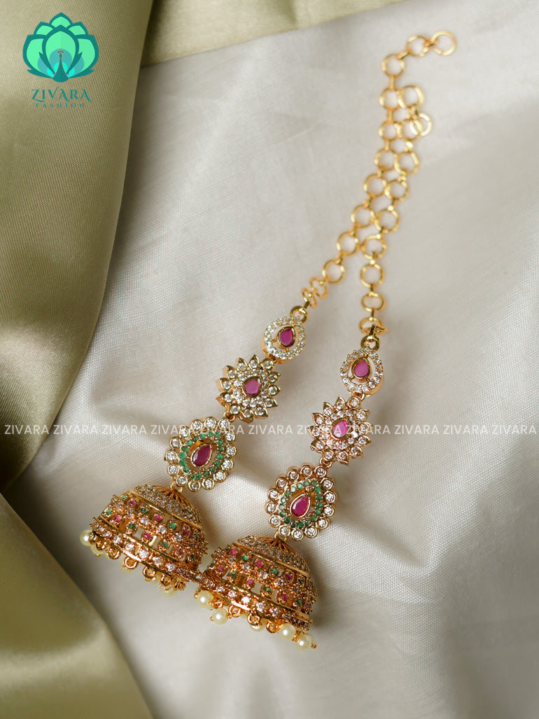 Ad stone  big  sized - TRADITIONAL PREMIUM MATTE  polish JHUMKA with maatal- latest jewellery collection- zivara fashion