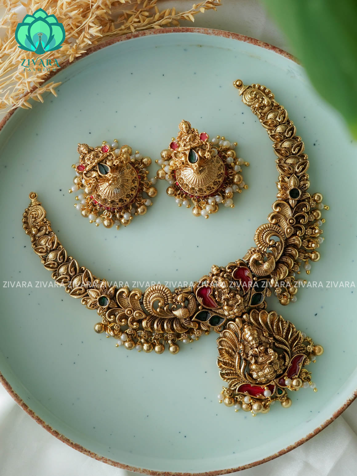 Trending NORMAL MATTE temple neckwear with earrings- Zivara Fashion- latest jewellery design