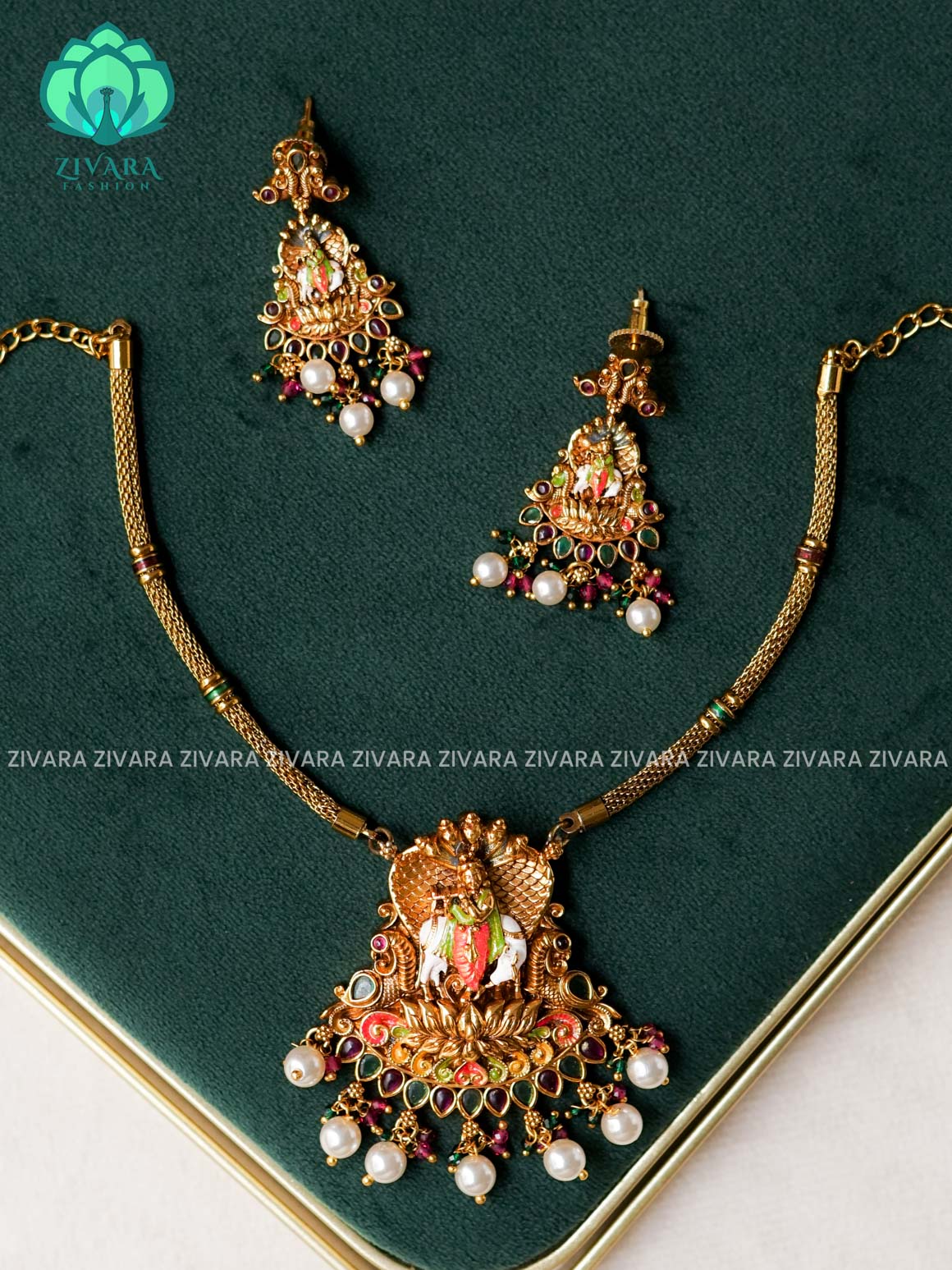 MADHURYA - KRISHNA HANDPAINTED NECKWEAR - Traditional south indian premium neckwear with earrings- Zivara Fashion- latest jewellery design