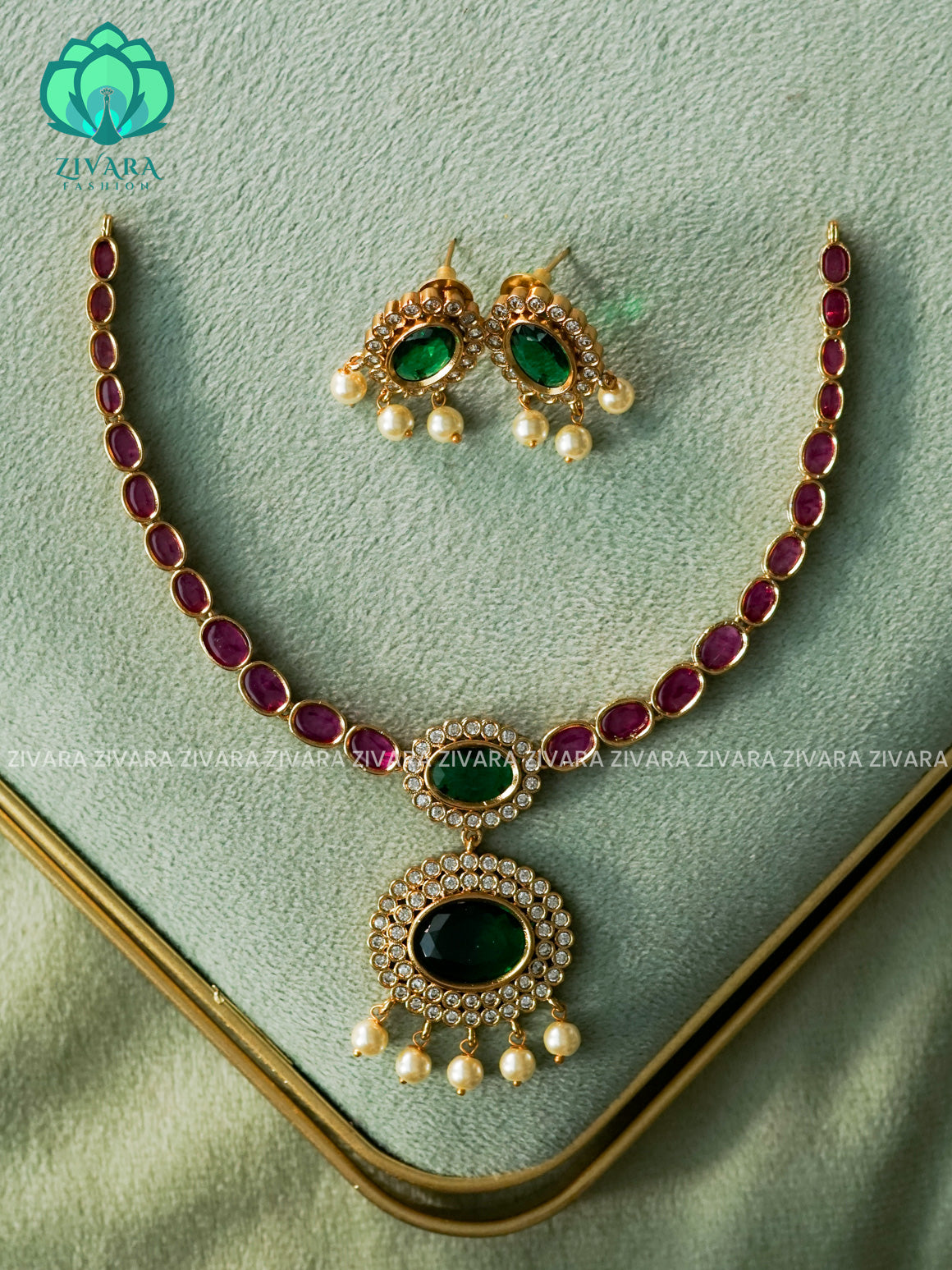 SIMPLE REAL KEMP NECKWEAR  -Traditional south indian premium neckwear - Zivara Fashion- latest jewellery design.
