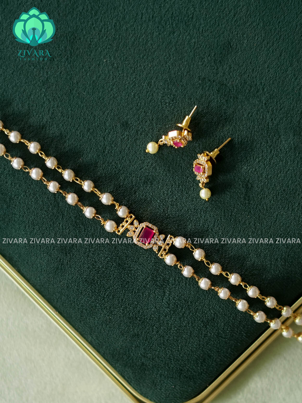 RUBY SRUAR PEARL CHOKER  -  TRADITIONAL CHOKER COLLECTION WITH EARRINGS- LATEST JEWELLERY COLLECTION