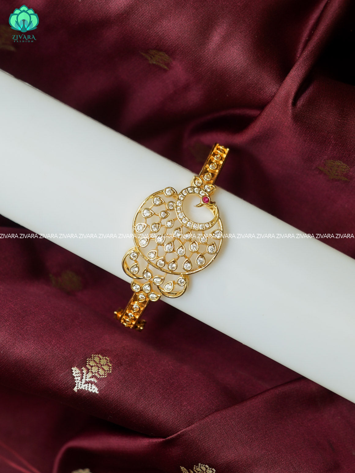 1 piece PEACOCK  KADA - Premium gold FINISH free size open type kada bangle- latest jewellery collection- Zivara Fashion