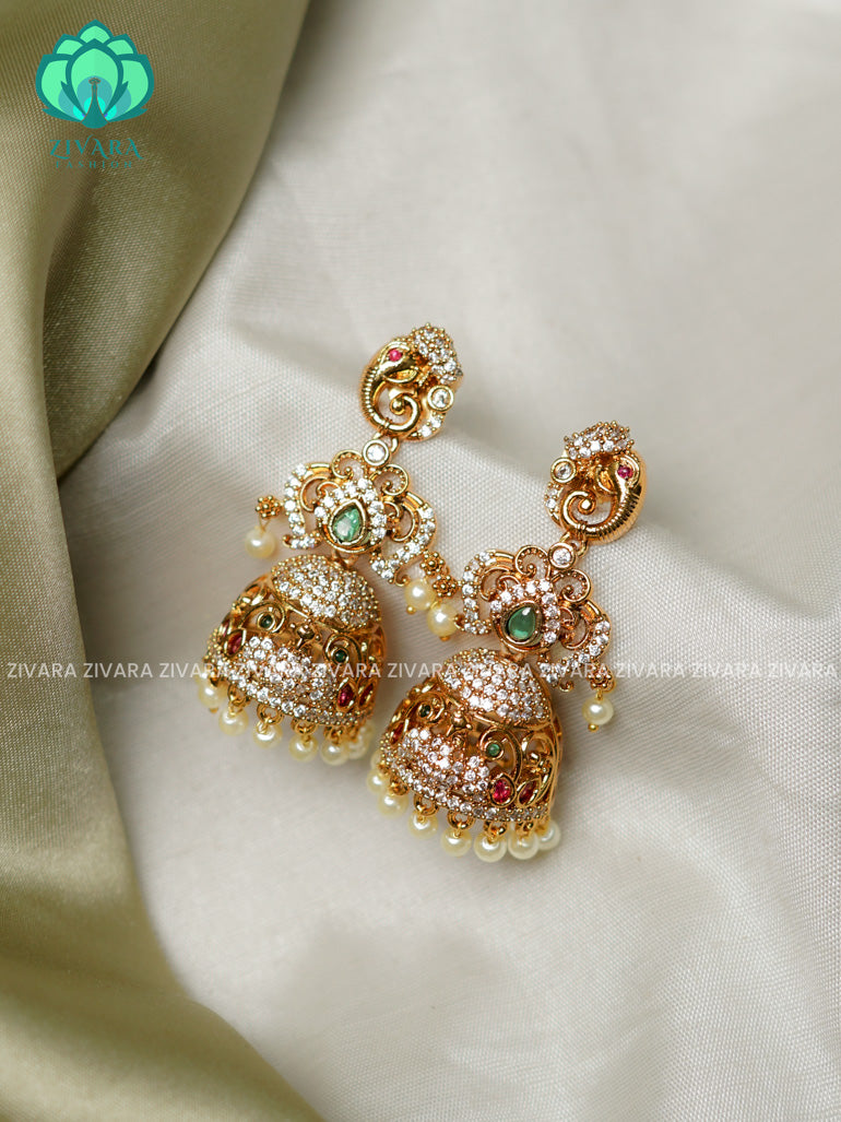 Elephant motif long - TRADITIONAL PREMIUM MATTE  polish JHUMKA- latest jewellery collection- zivara fashion