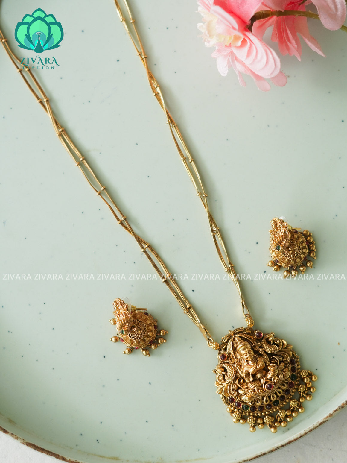 NITHYA TEMPLE NO STONE NORMAL MATTE neckwear with earrings- Zivara Fashion- latest jewellery design