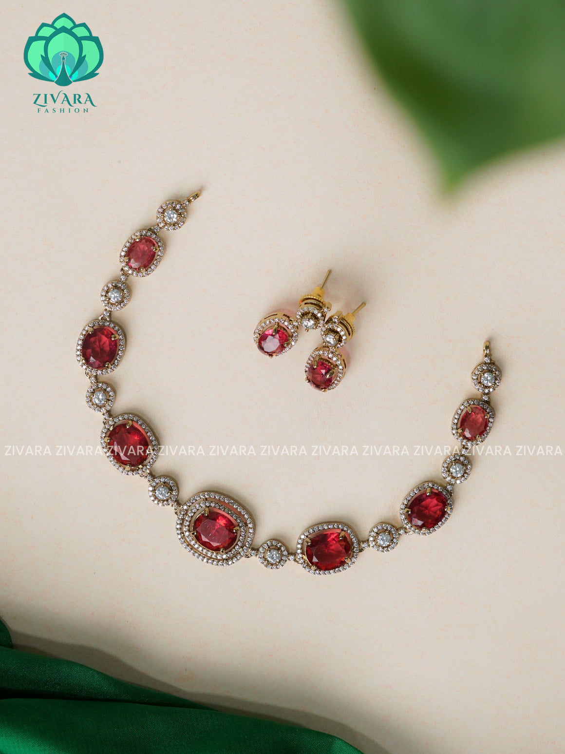 RUBY - BIG STONE - stylish and minimal elegant neckwear with earrings- Zivara Fashion