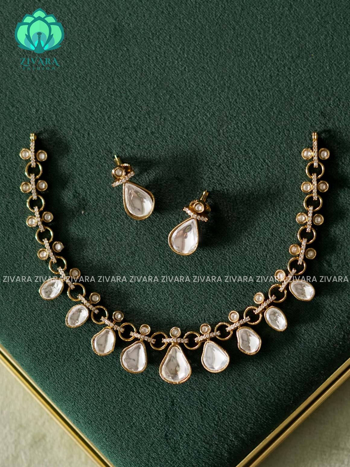 WHITE STONE -  stylish and minimal elegant neckwear with earrings- Zivara Fashion