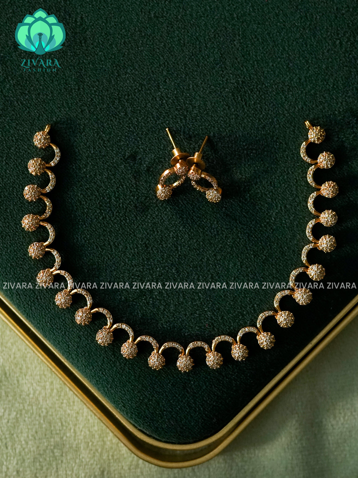 Kanya - WHITE DIAMOND REPLICA NECKWEAR -  stylish and minimal elegant neckwear with earrings- Zivara Fashion
