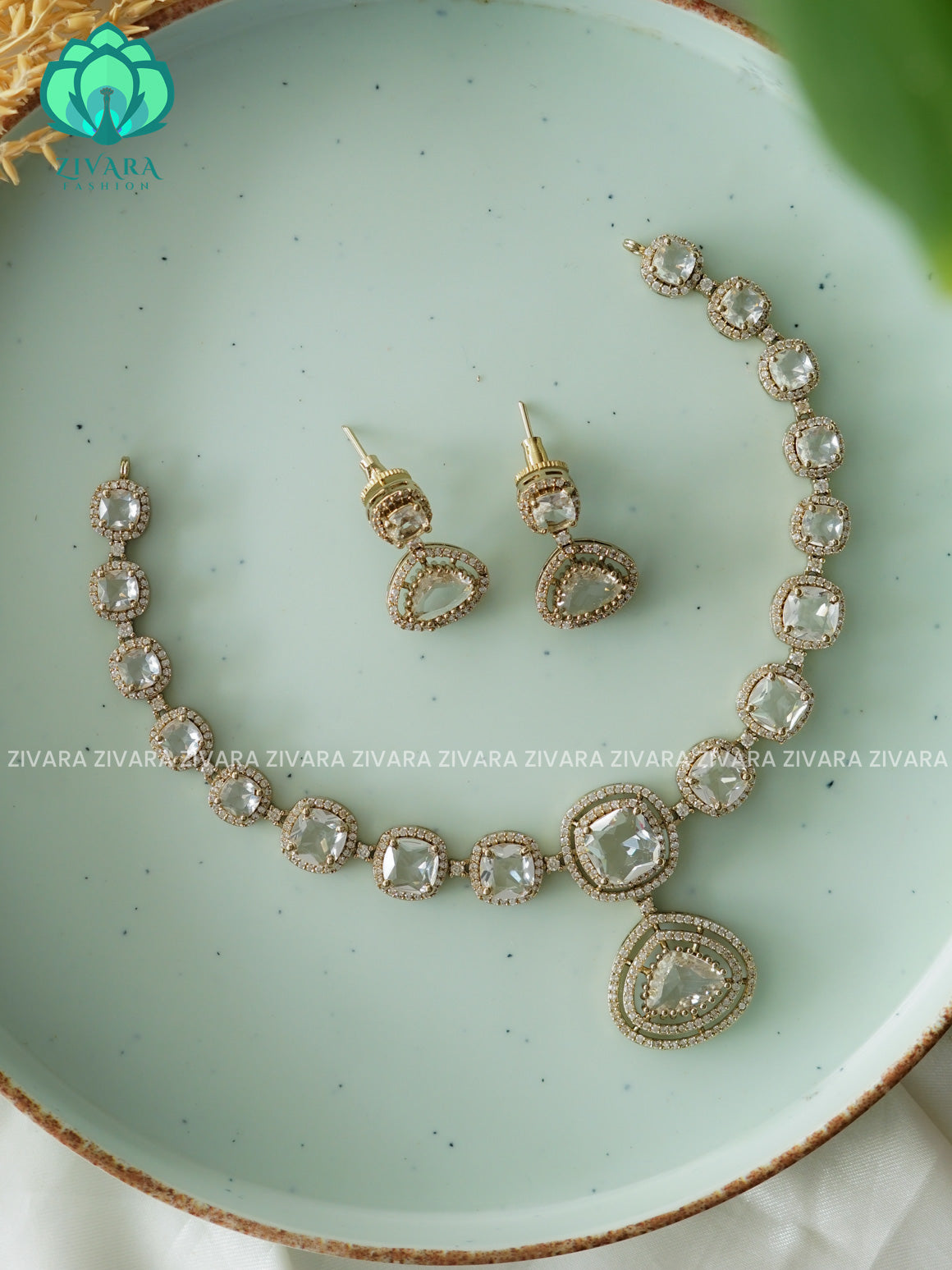 WHITE  - SQUARE AND TEAR  - stylish and minimal elegant neckwear with earrings- Zivara Fashion