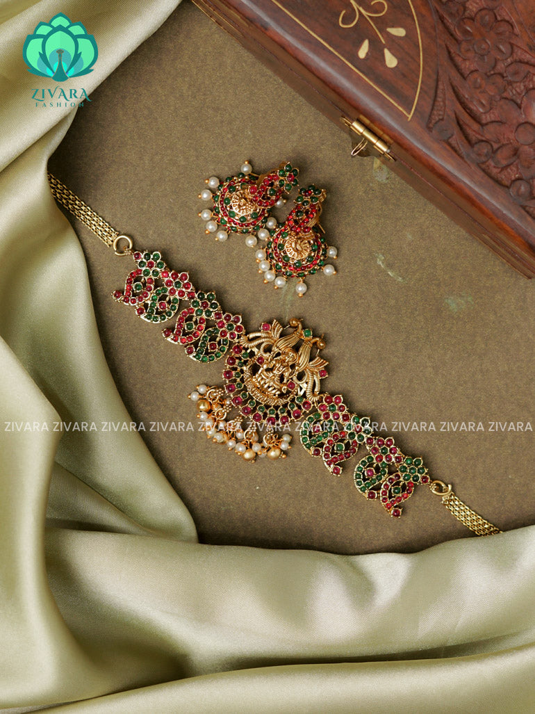 Ruby and Green- Trending temple choker with earrings-latest south indian jewellery