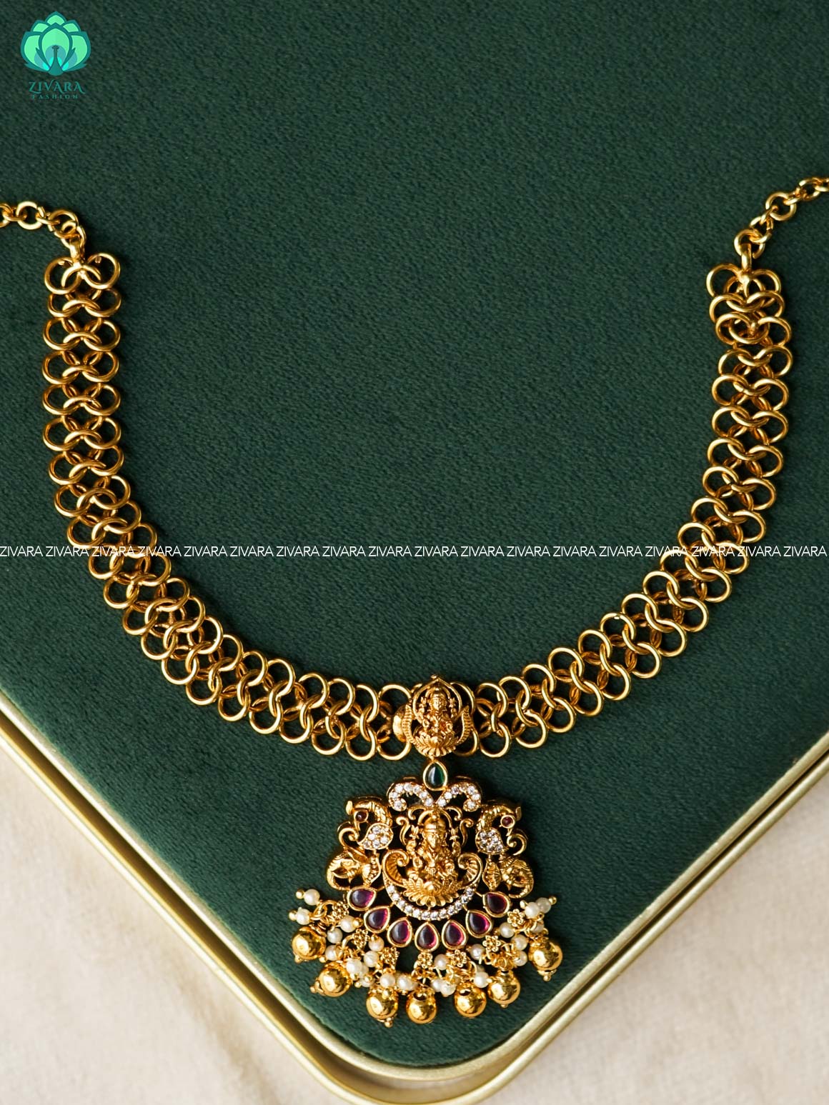 TEMPLE link tybe neckwear with gold beads hangings - Zivara Fashion