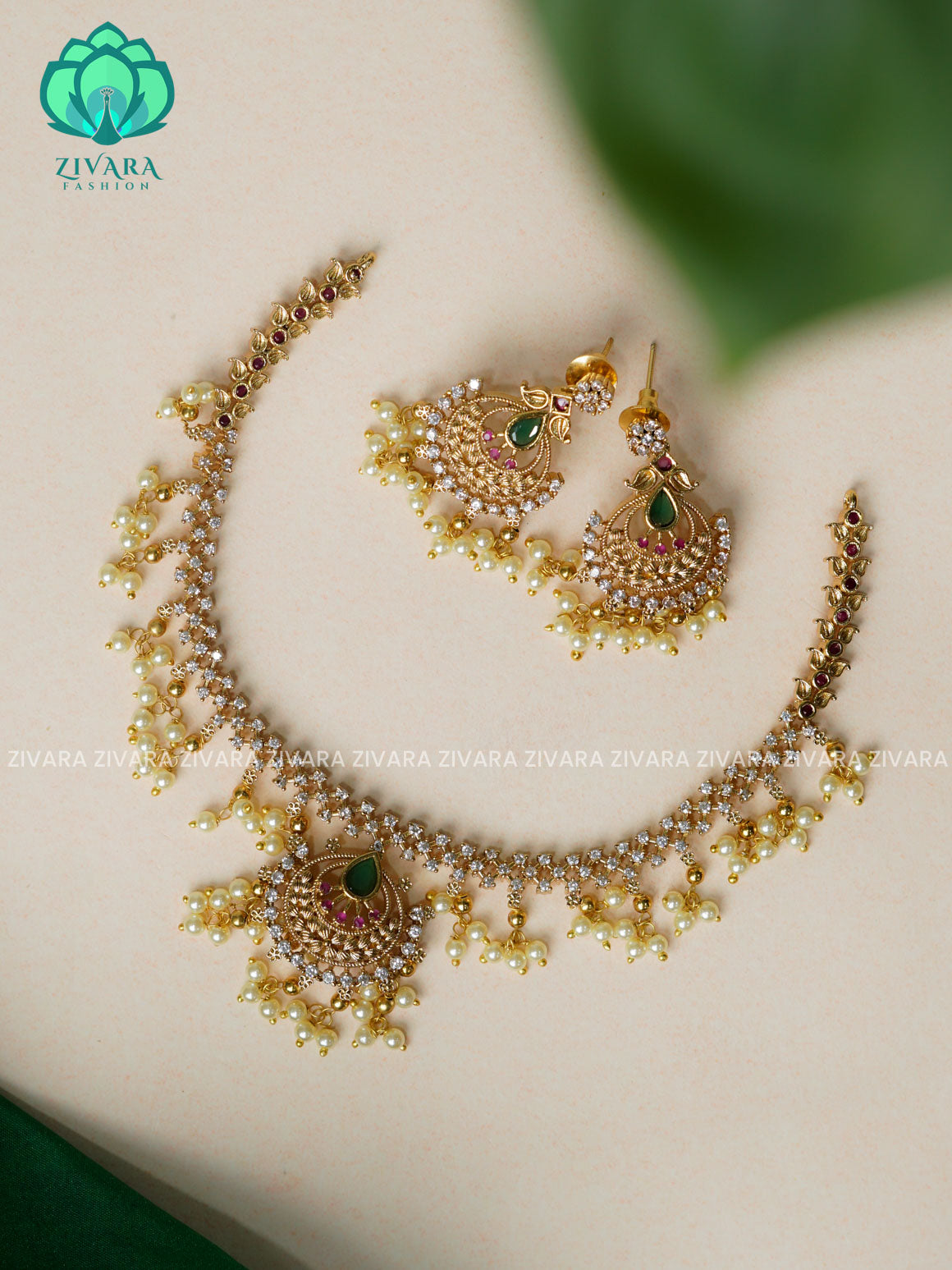 Motif free oval pendant -Traditional south indian premium neckwear with earrings- Zivara Fashion- latest jewellery design.