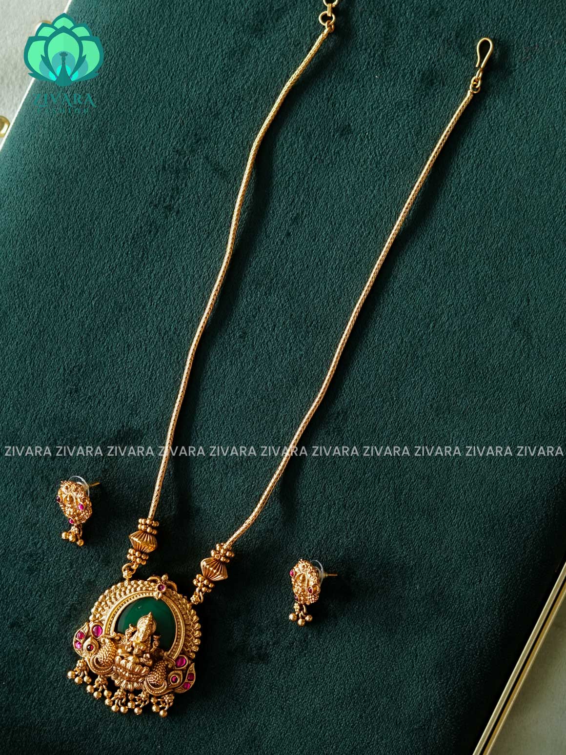 TEMPLE PENDANT WITH CHAIN - Traditional south indian NORMAL MATTE neckwear with earrings - Zivara Fashion