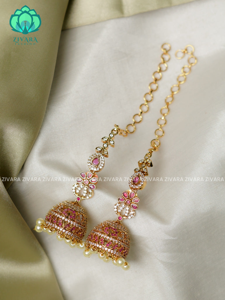 Ad stone  big  sized - TRADITIONAL PREMIUM MATTE  polish JHUMKA with maatal- latest jewellery collection- zivara fashion