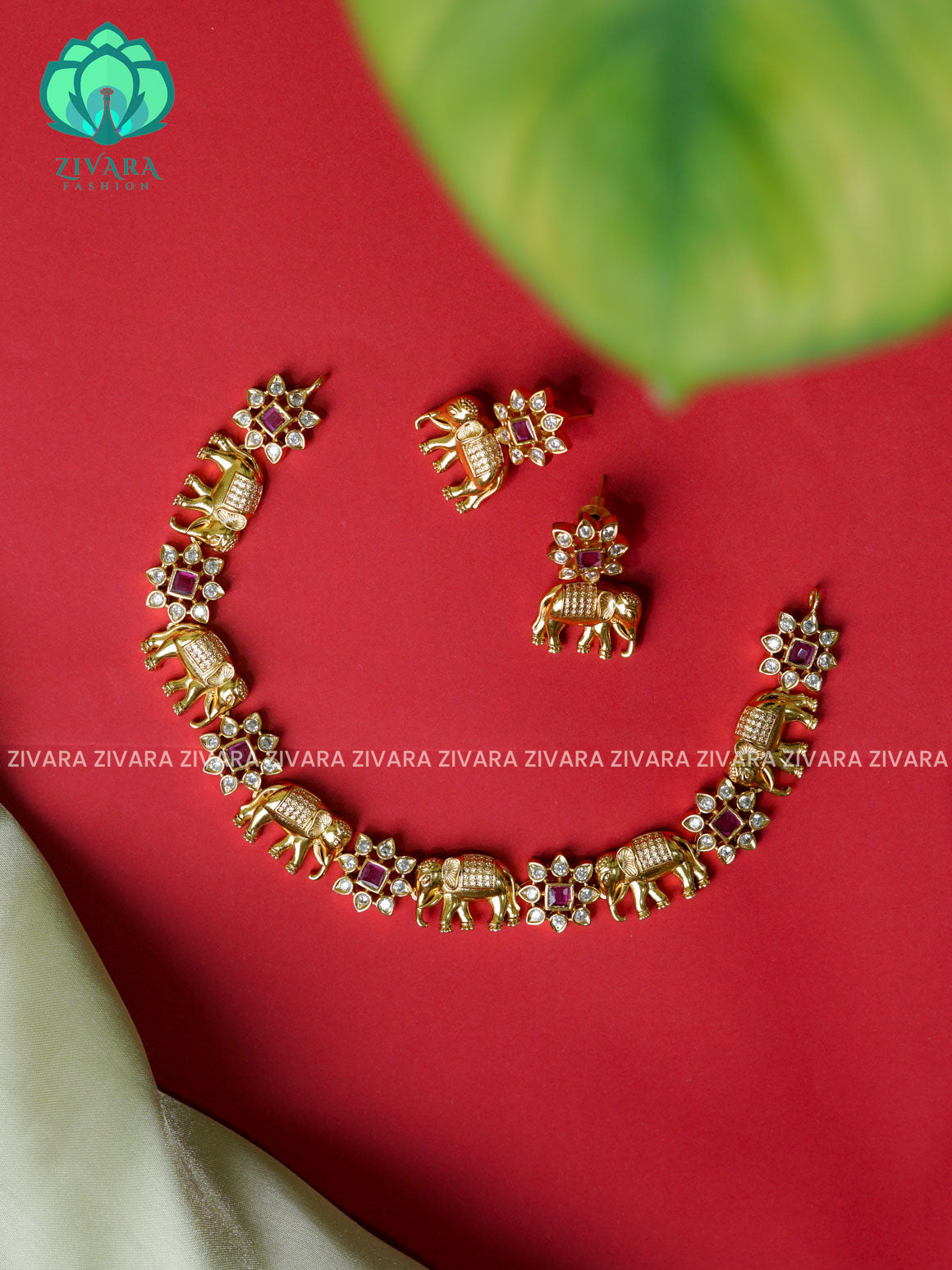 Elephant necklace  -Traditional south indian premium neckwear with earrings- Zivara Fashion- latest jewellery design.