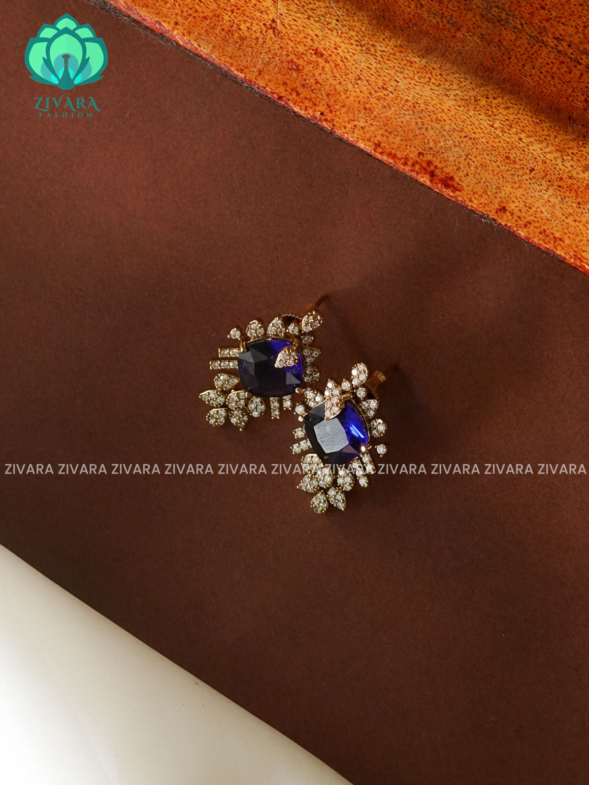 blue - TRADITIONAL PREMIUM VICTORIA STUDS- latest jewellery collection- zivara fashion