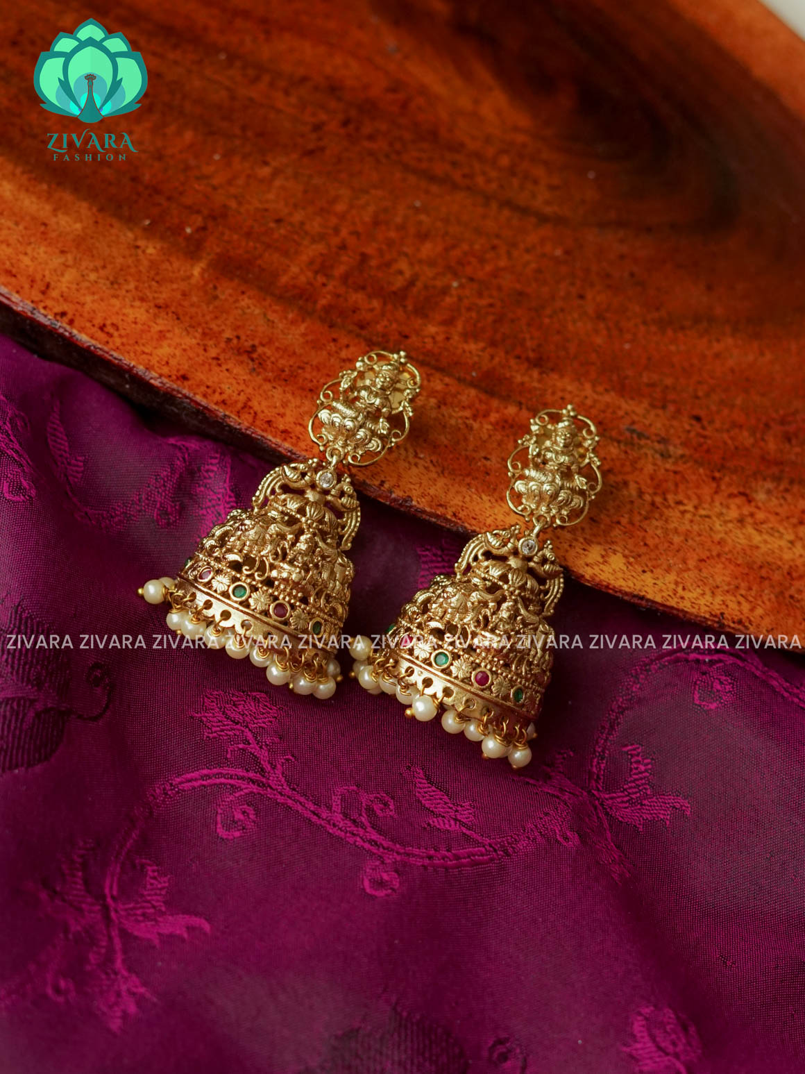 Temple TRADITIONAL PREMIUM MATTE  polish JHUMKA- latest jewellery collection- zivara fashion