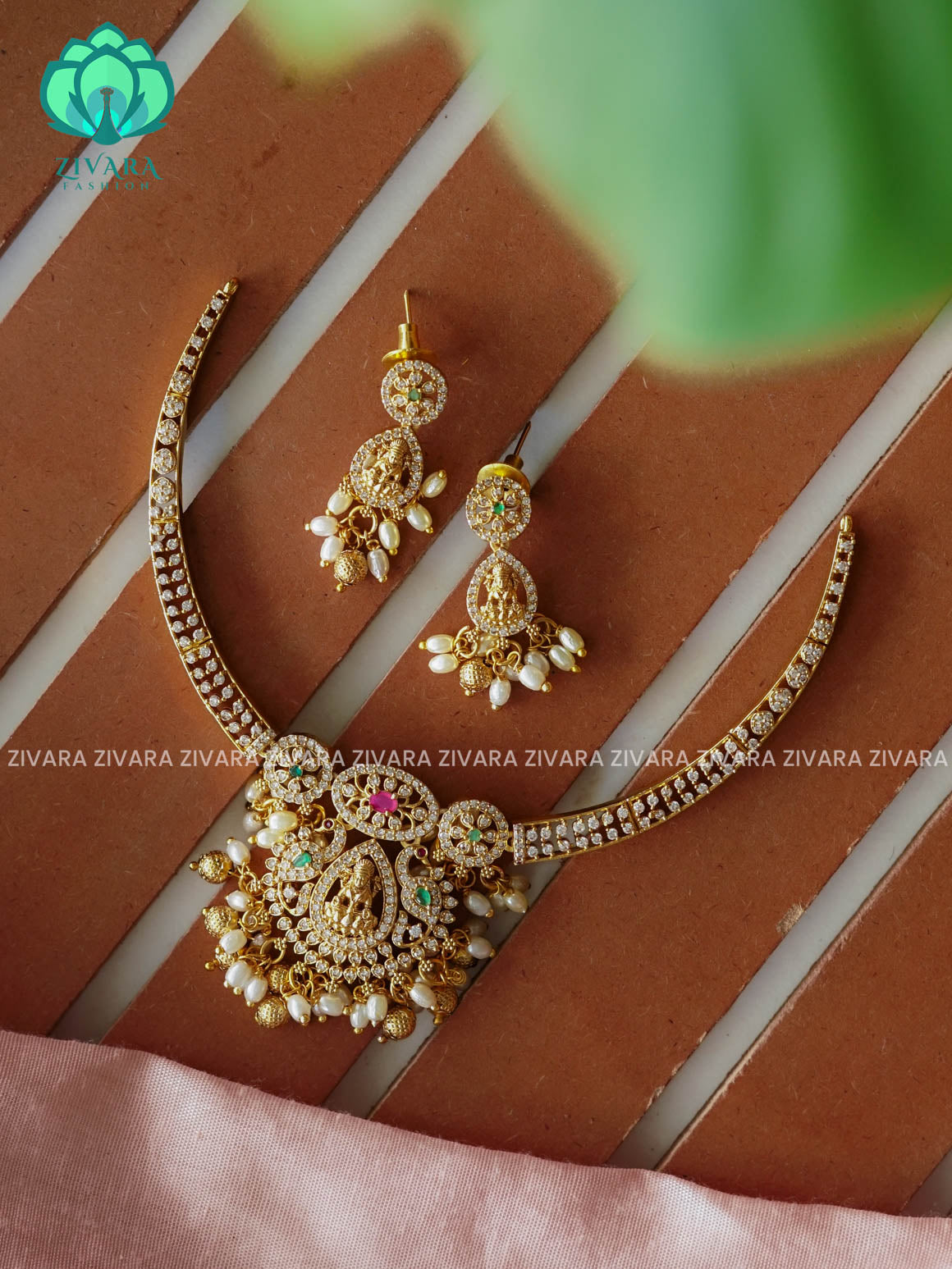 STONE TEMPLE HASLI -Traditional south indian premium neckwear with earrings- Zivara Fashion- latest jewellery design