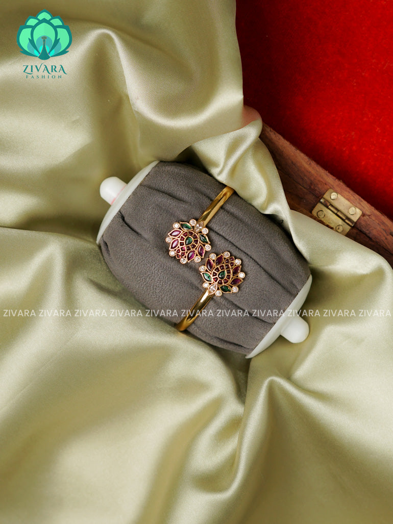 1 piece free size LOTUS KADA -Premium gold FINISH kada bangle- latest jewellery collection- Zivara Fashion