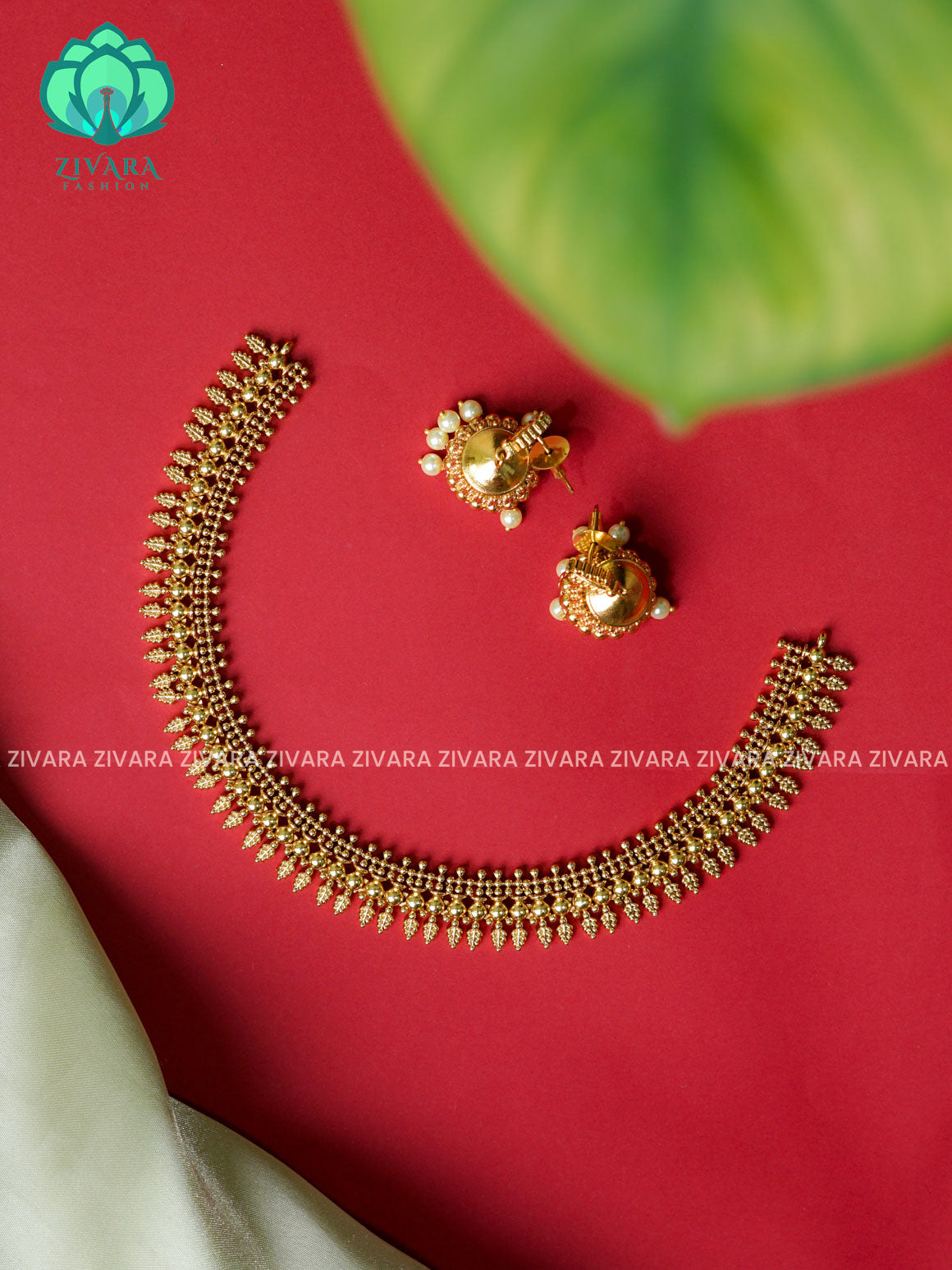 No stone Simple - Traditional south indian premium neckwear with earrings- Zivara Fashion- latest jewellery design.