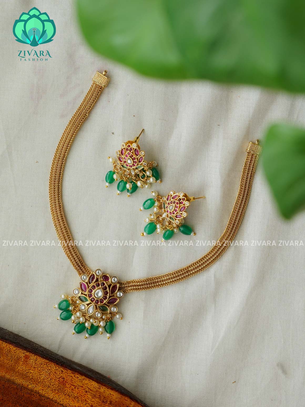 Flexible chain and LOTUS pendant   -Traditional south indian premium neckwear without earrings- Zivara Fashion- latest jewellery design.