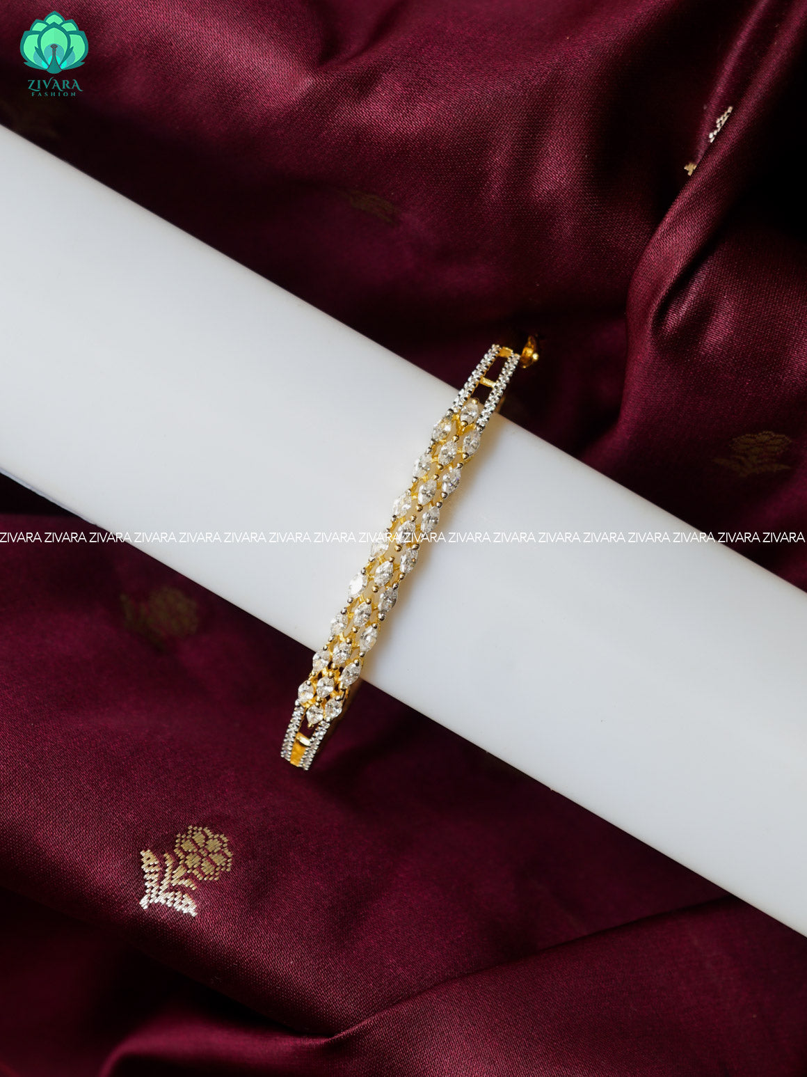 1 piece white stone motif  free size open type KADA - Premium quality daily use KADA - Zivara fashion