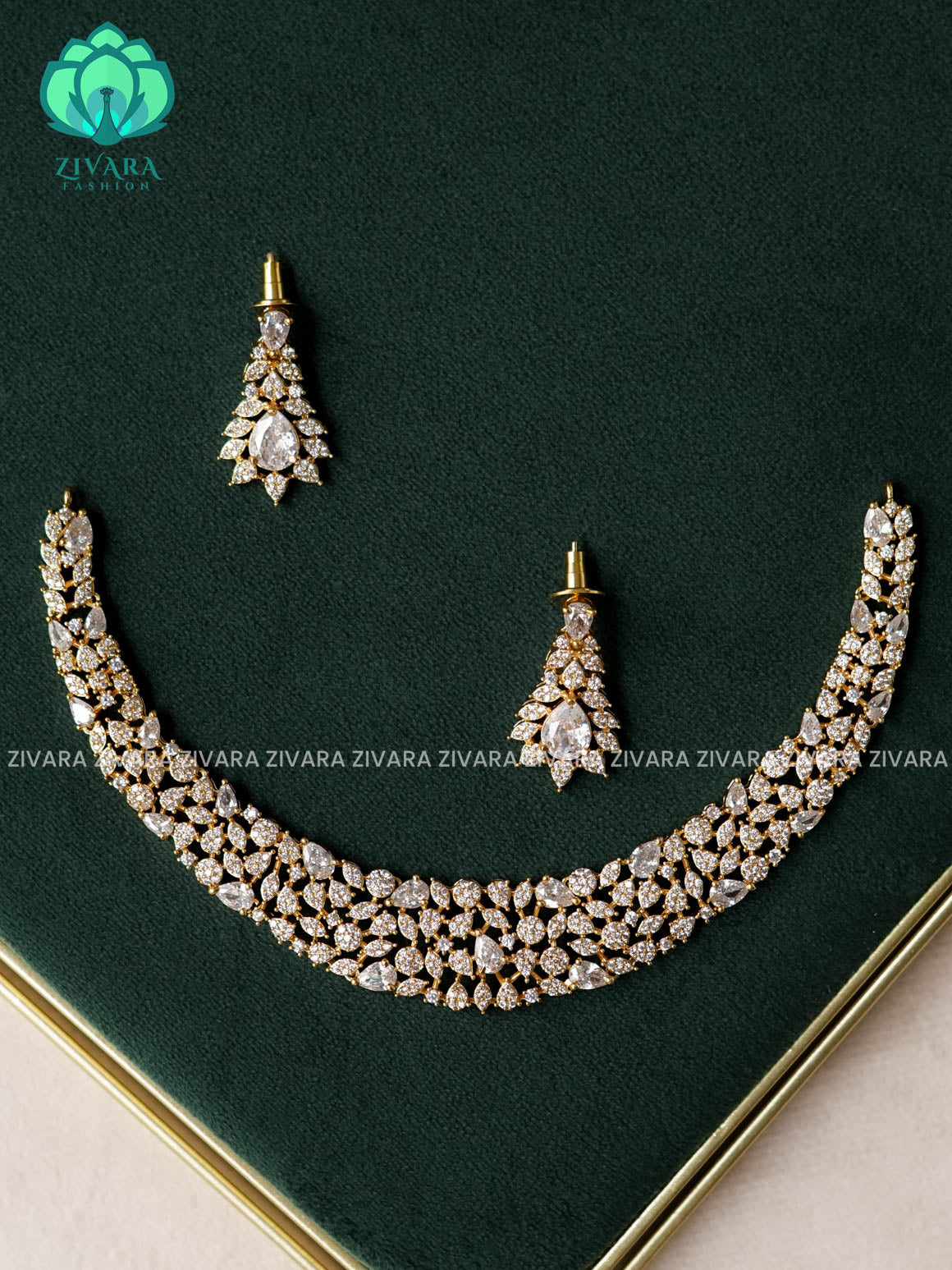WHITE STONE  - premium victoria finish dark polish trending neckwear collection- bridal collection- Zivara Fashion