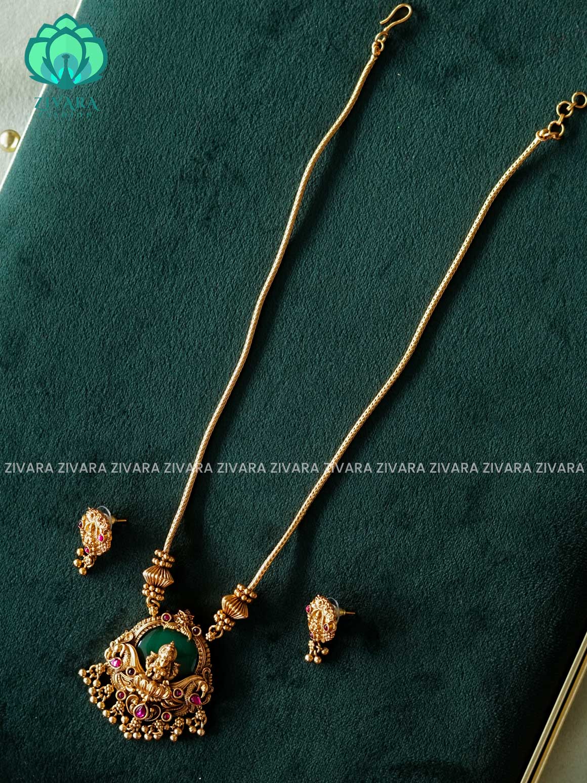 TEMPLE PENDANT WITH CHAIN - Traditional south indian NORMAL MATTE neckwear with earrings - Zivara Fashion