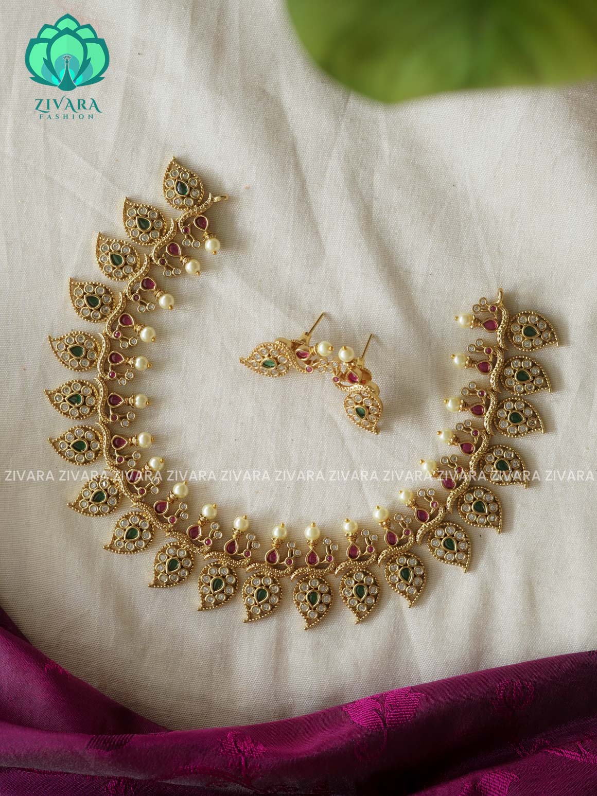 Brilliant peacock and mango  -Traditional south indian premium neckwear with earrings- Zivara Fashion- latest jewellery design.