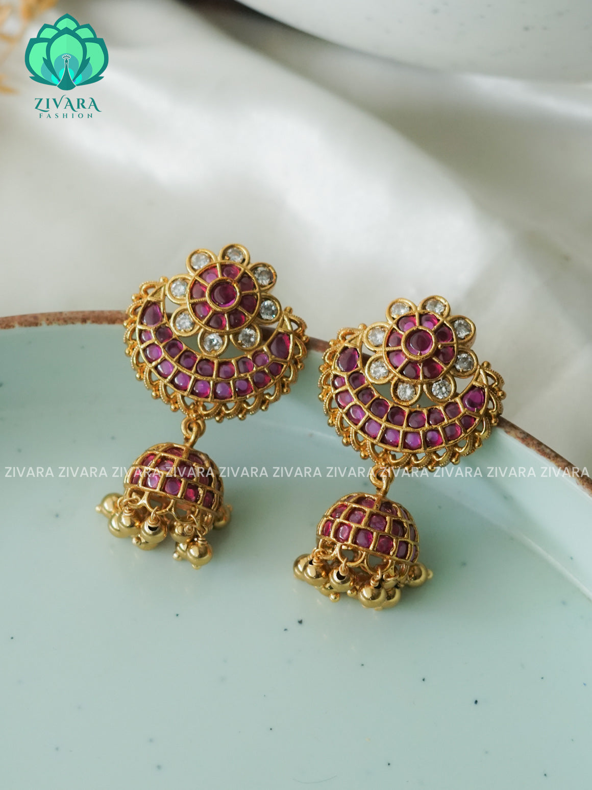 RUBY Real kemp bridal - TRADITIONAL PREMIUM MATTE  polish JHUMKA- latest jewellery collection- zivara fashion