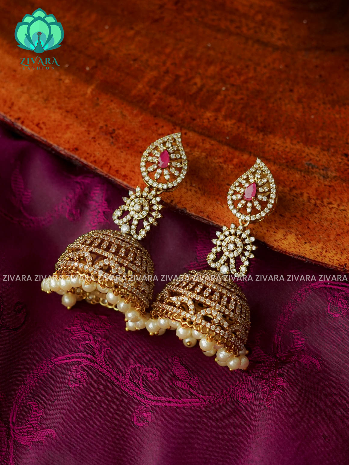 RUBY Long AD bridal jhumka - TRADITIONAL PREMIUM MATTE  polish JHUMKA- latest jewellery collection- zivara fashion