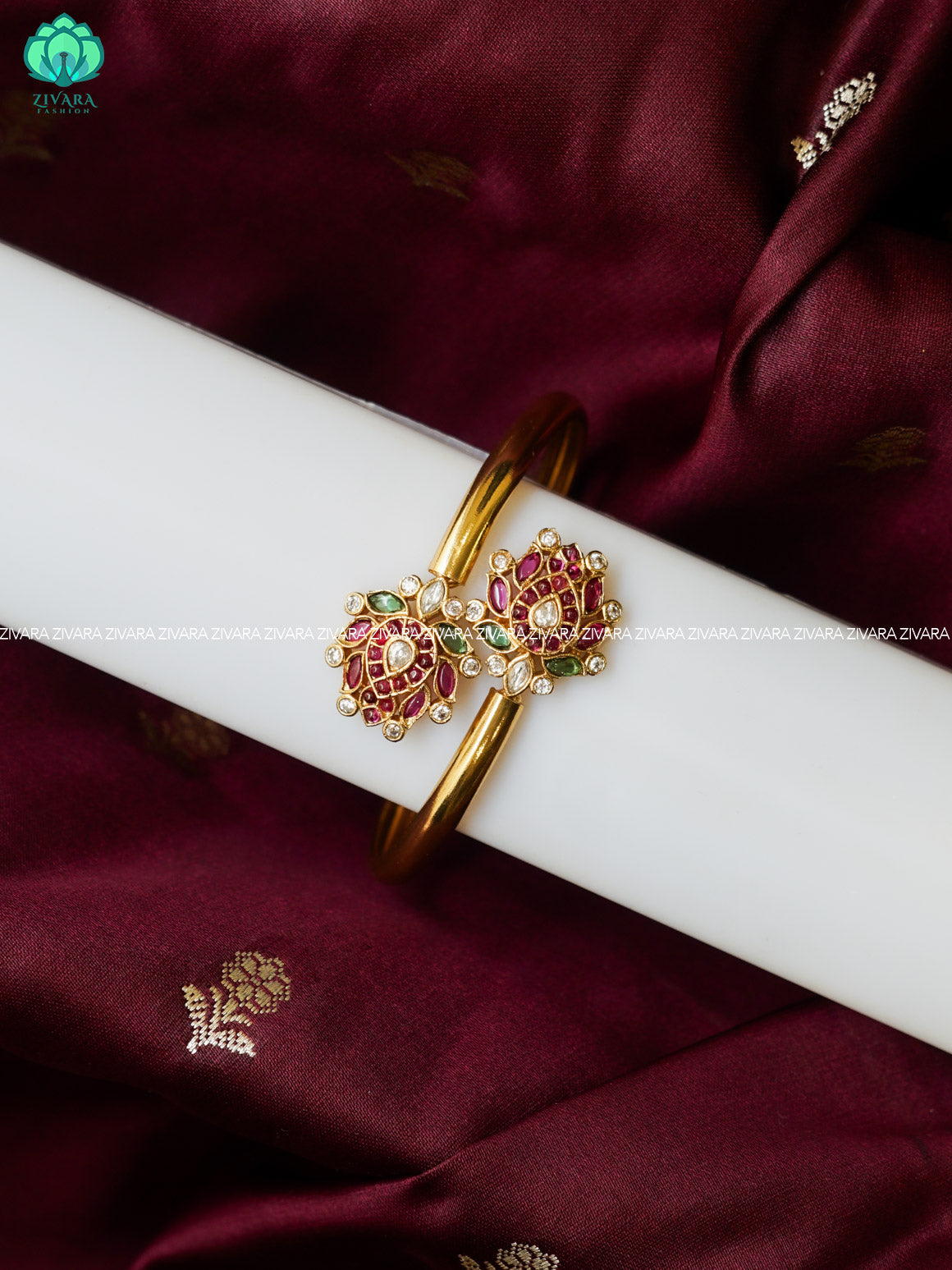 1 piece LOTUS- Premium gold FINISH free size  kada bangle- latest jewellery collection- Zivara Fashion