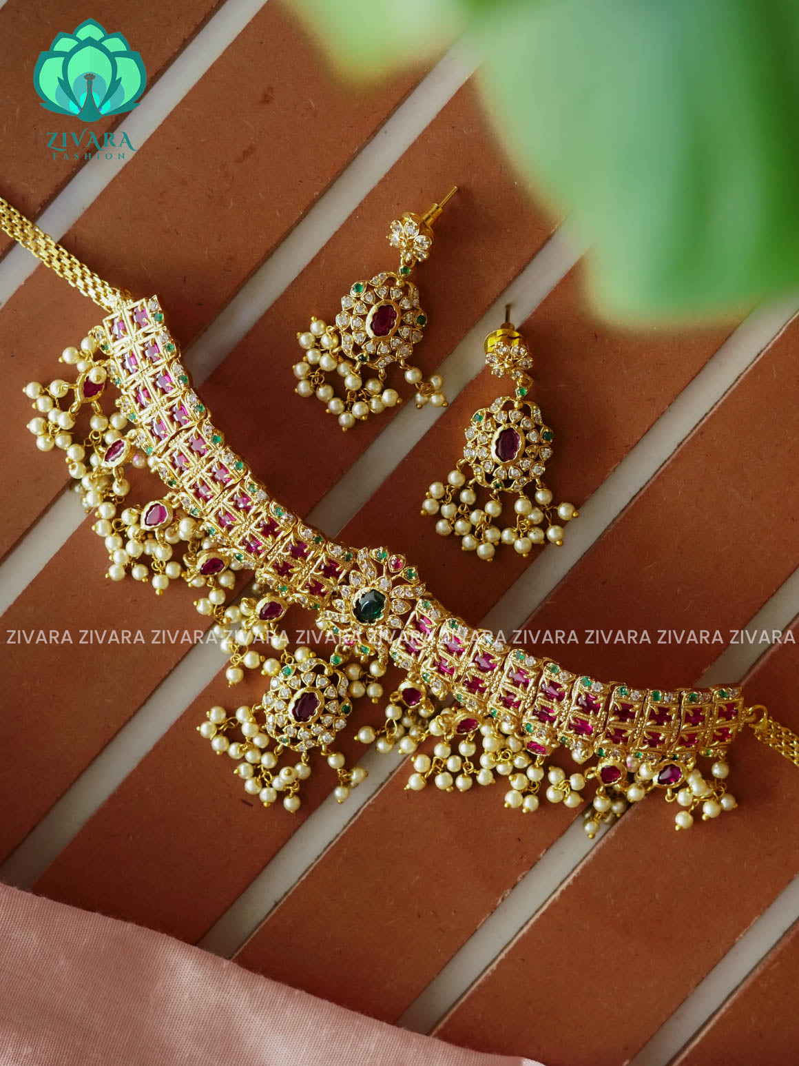 Real kemp  bridal guttapusalu choker- CZ matte finish- Zivara Fashion