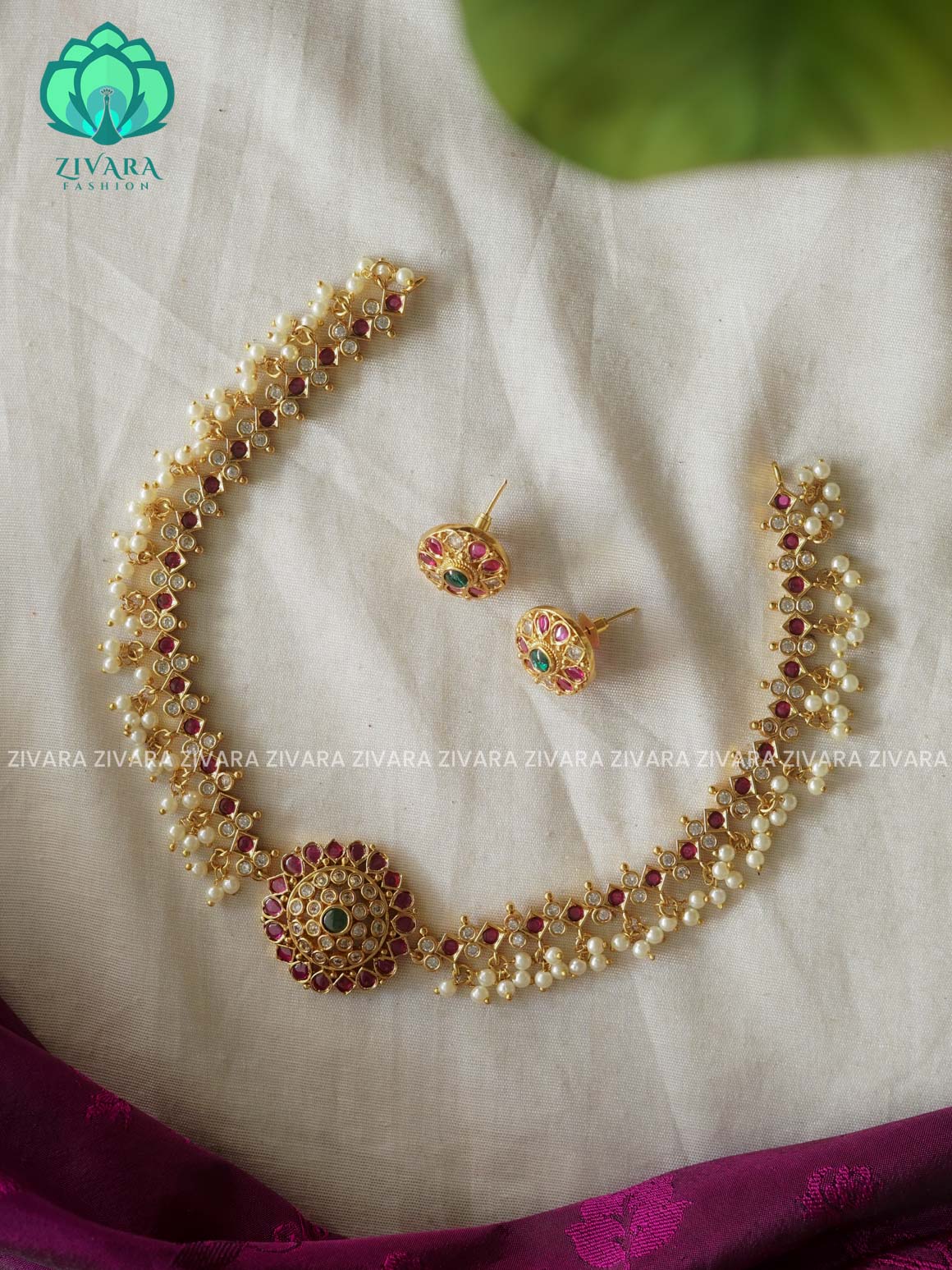 RUBY AND GREEN GUTTAPUSALU  -TRADITIONAL CHOKER COLLECTION WITH EARRINGS- LATEST JEWELLERY COLLECTION