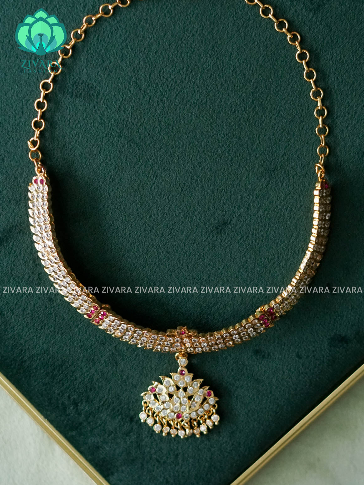 AMBIGAI-WHITE RUBY STONE MOTIF FREE  MICROGOLD POLISH ATTIGAI - Zivara Fashion- latest jewellery design